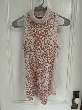 Anthro Meadow Rue Pink & Cream Floral Mock Neck Tank